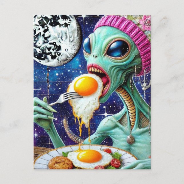 Postal Alien Eating Fried Eggs (Anverso)