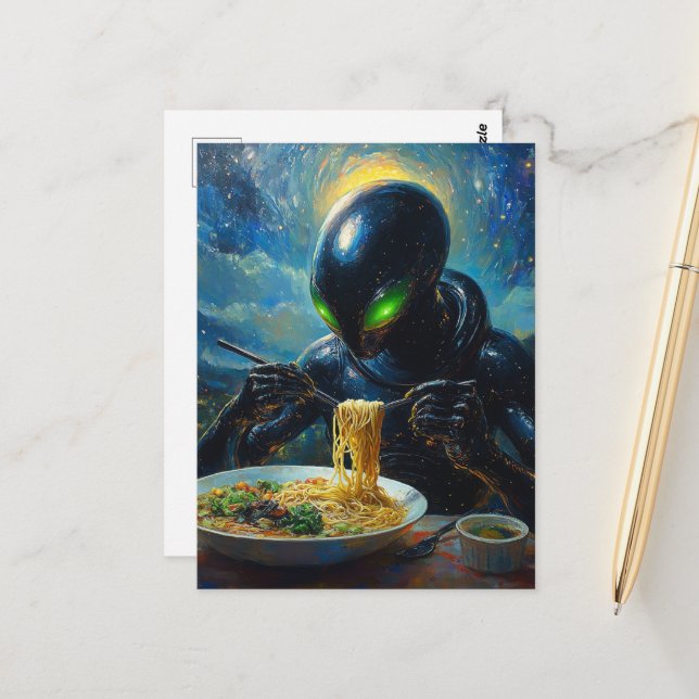 Postal Alien Eating Ramen (Anverso/Reverso In Situ)