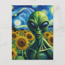 Postal Alien en un campo de girasol de imitación de Van G