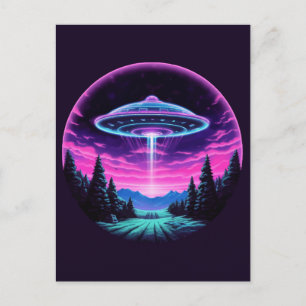 Postal Alien Spaceship Retro Futurista