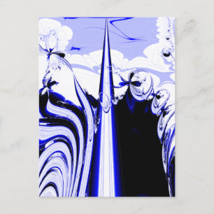 Postal Alien Tropics - Diseño de Arte Fractal.Azul y blan