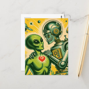 Postal Alien y Robot Retro Love