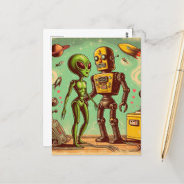Postal Alien y Robot Retro Love