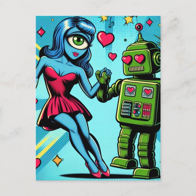 Postal Alien y un robot enamorado (Anverso)