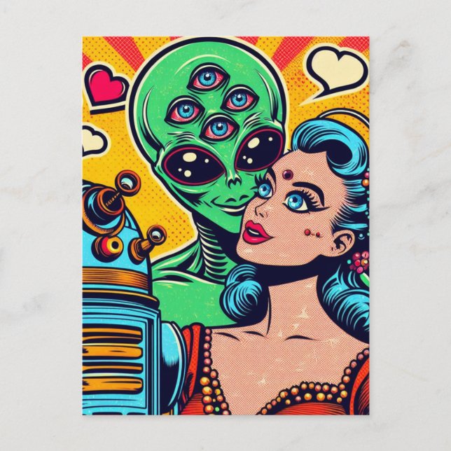 Postal Alien y una mujer enamorada (Anverso)