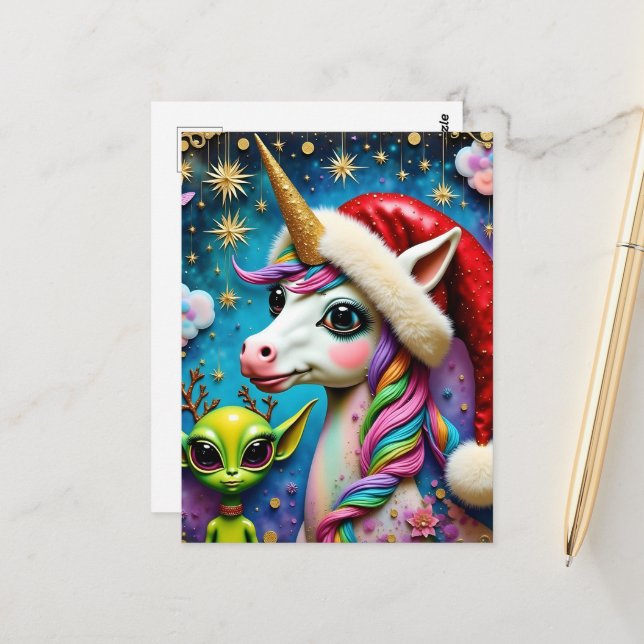 Postal Alien y Unicorn navidades (Anverso/Reverso In Situ)