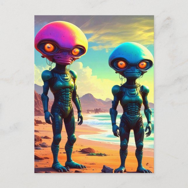 Postal Alienados del espacio robótico metálico raro (Anverso)
