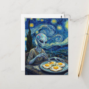 Postal Alienígena Azul Comiendo Huevos Fritos Falso Van G