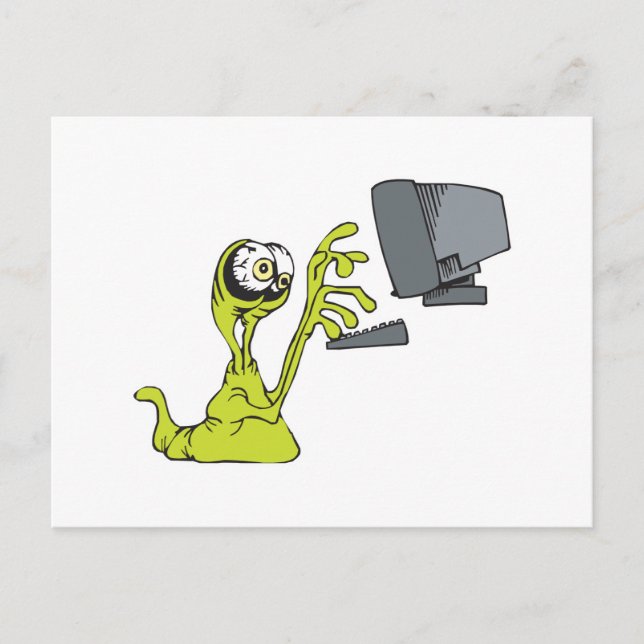 Postal alienígena blob de computadora verde escribiendo (Anverso)