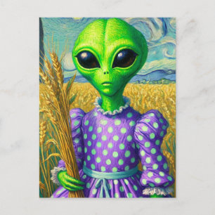 Postal Alienígena en un polka vestido de punto en un camp