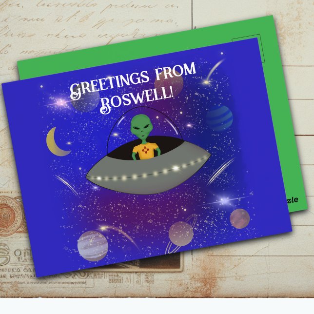 Postal Alienígena en una nave espacial con camiseta de Nu (Subido por el creador)