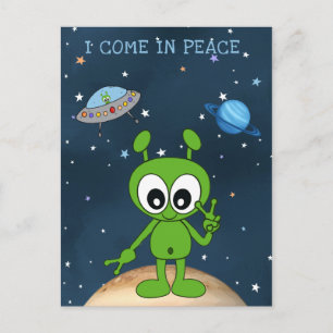 Postal Alienígena Espacial de Dibujos Animados Lindo Veng