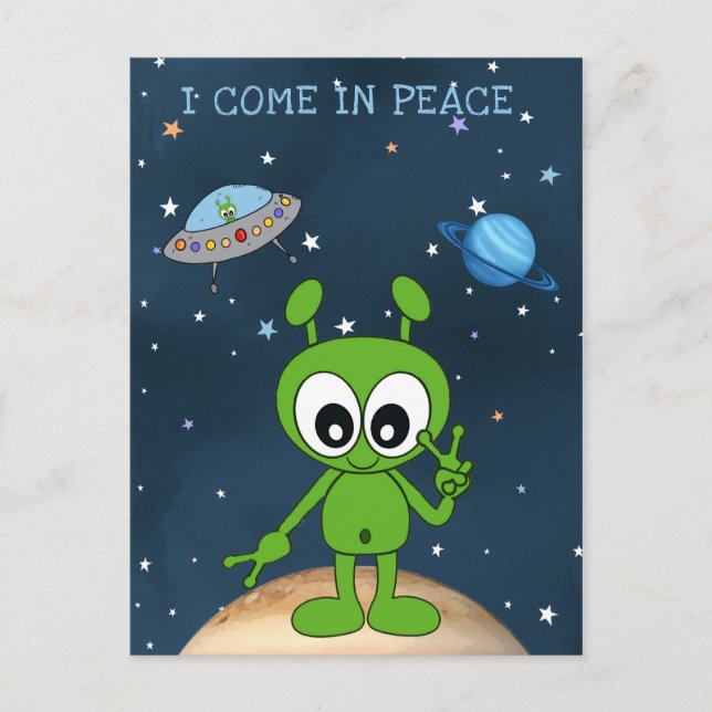 Postal Alienígena Espacial de Dibujos Animados Lindo Veng (Anverso)