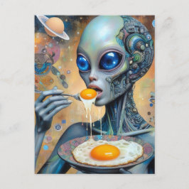 Postal Alienígena Funky Comer Huevos Fritos Con Yolks Rur