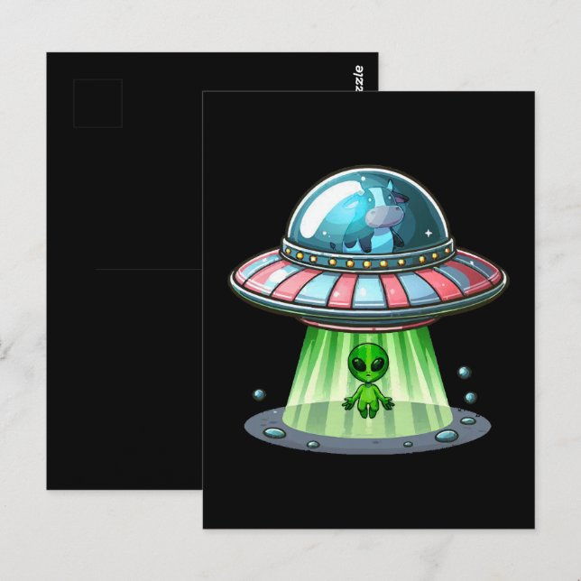 Postal Alienígena que secuestra vacas (Anverso / Reverso)