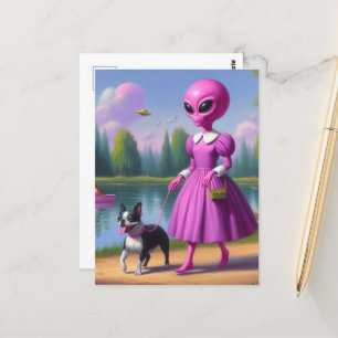 Postal Alienígena Rosa Camina Su Terrible Boston