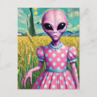 Alienígena rosado vestido con polka de punto en un