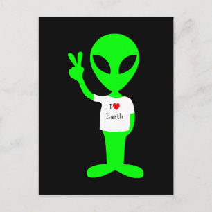 Postal Alienígena Verde "I Love Earth"