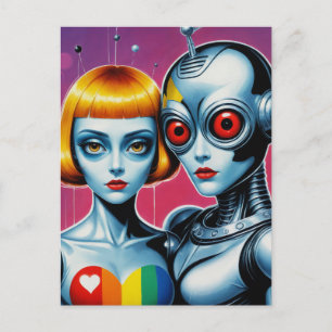 Postal Alienígena y Robot Enamorado Arcoíris