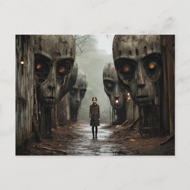 Postal Alienígenas al lado: Chica con cabezas (Anverso)