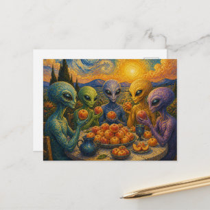 Postal Alienígenas Coloridos Con Melocotones Falso Van Go