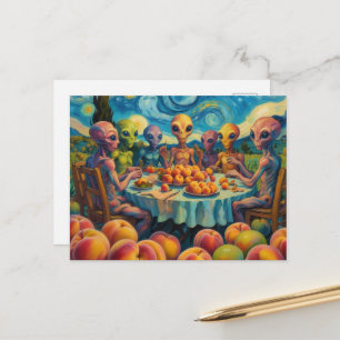 Postal Alienígenas Coloridos Con Melocotones Falso Van Go