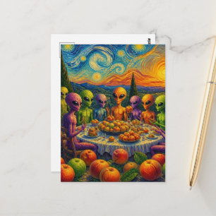 Postal Alienígenas con melocotones de Faux Van Gogh