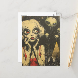 Postal Alienígenas y mujeres vestidas de rojo en la fanta