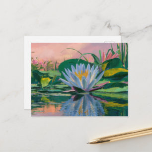 Postal Alilides de agua azul de Claude Monet, Sunset