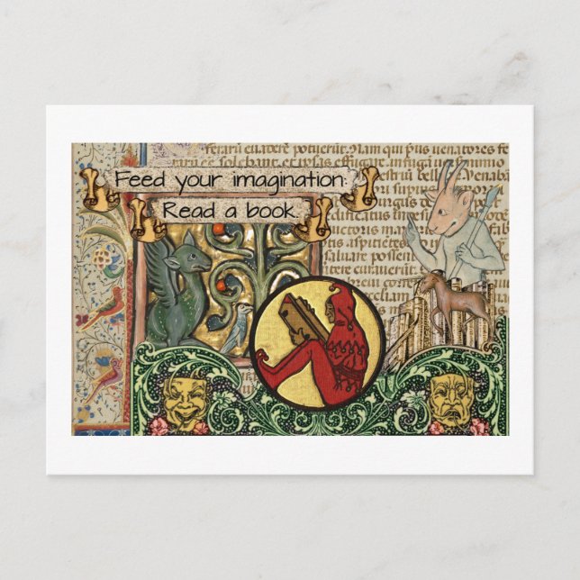 Postal Alimenta tu imaginación: Leer un libro (Anverso)
