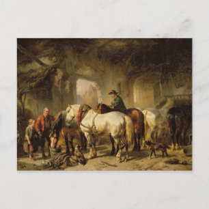 Postal Alimentación de caballos en la estable