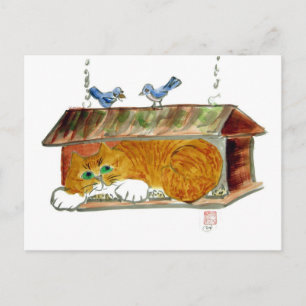 Postal Alimentador de aves y gato de tigre Naranja