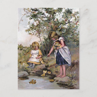 Postal Alimentando el Ilustracion de cosecha de pollos