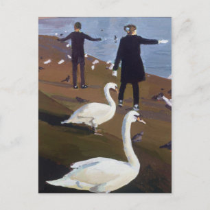 Postal Alimentar a los cisnes en la estantería redonda