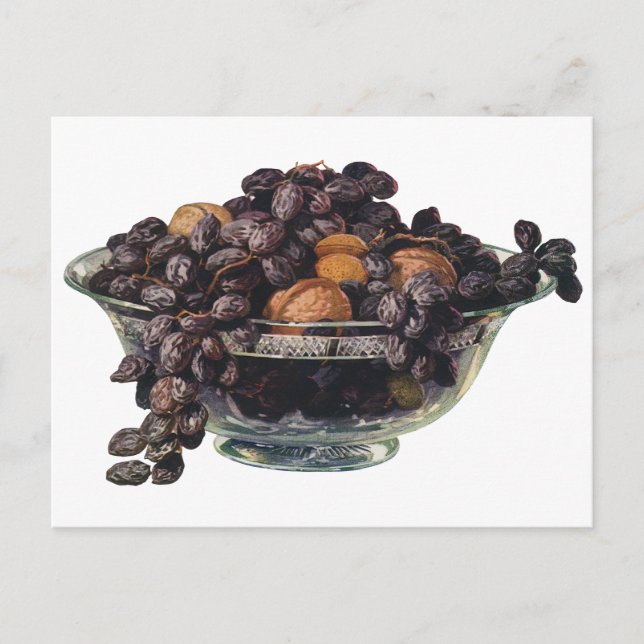 Postal Alimentos, nueces y almendras de época, frutas y n (Anverso)