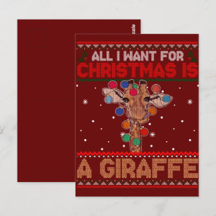 Postal All I Want For Christmas Is A Giraffe Animal Ugly