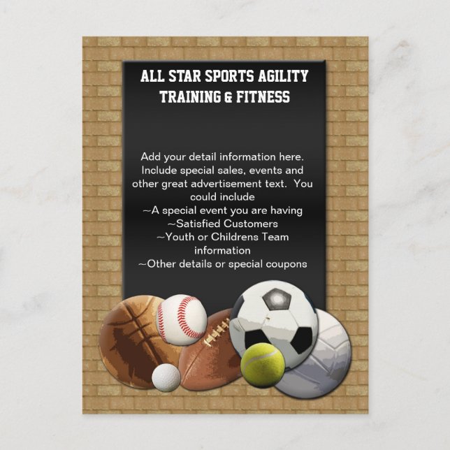 Postal All Star Sports Balls con pared de ladrillo (Anverso)