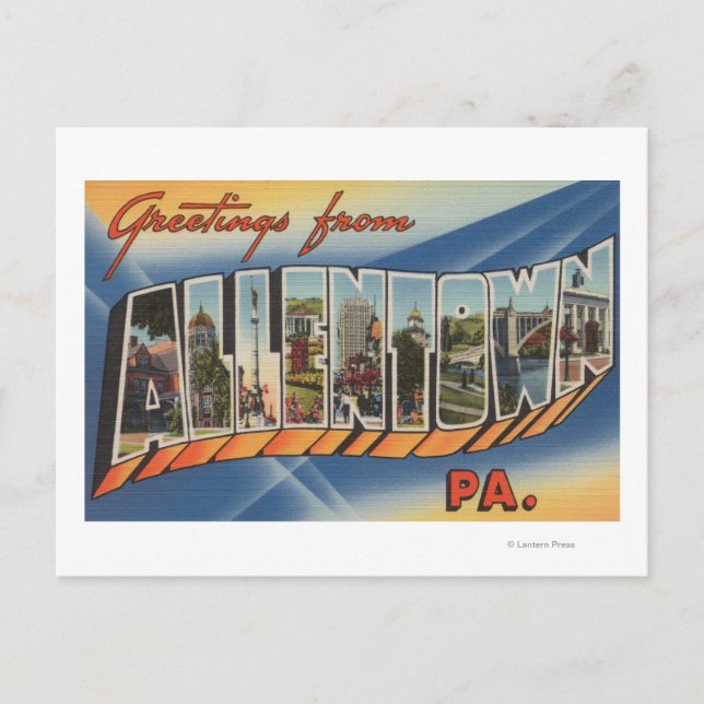 Postal Allentown, Pennsylvania - Escenas de letras grande (Anverso)