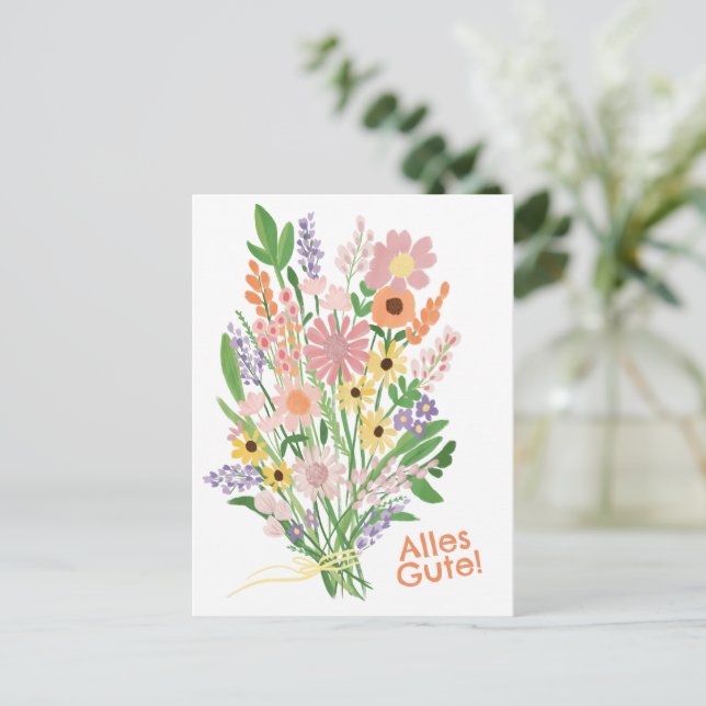 Postal Alles Gute Wildblumen süß Gouache Glückwunsch (Anverso de pie)