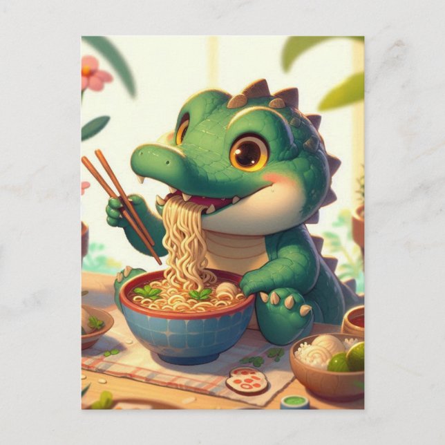Postal Alligator Adorable Comer Fideos (Anverso)