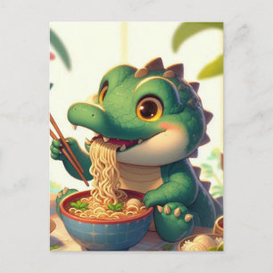 Postal Alligator Adorable Comer Fideos