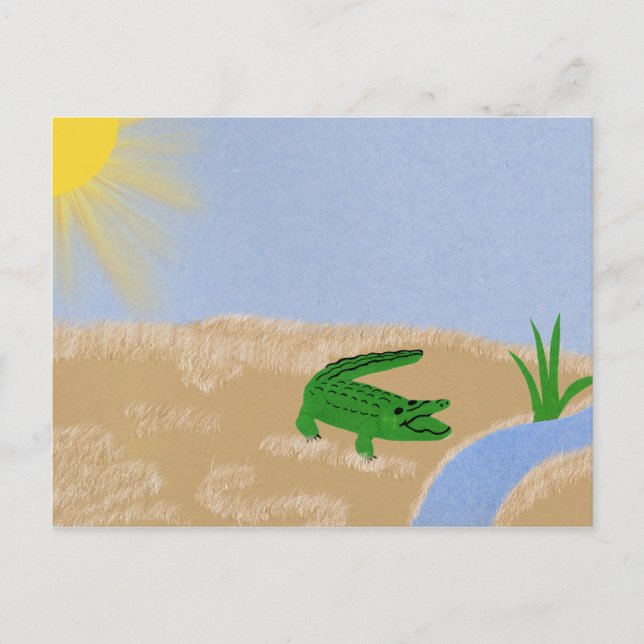 Postal Alligator Green Whimsical Personalizado Art (Anverso)
