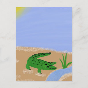 Postal Alligator Green Whimsical Personalizado Art