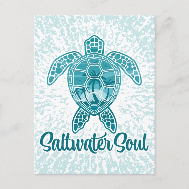 Postal Alma de agua salada tortuga tropical marina con pa (Anverso)