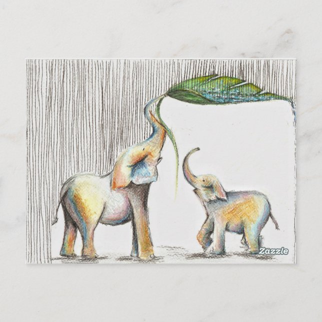 Postal Almofada Baby and Mom Elephant Watercolor (Reverso)