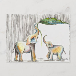 Postal Almofada Baby and Mom Elephant Watercolor