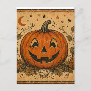 Postal Almohada decorativa vintage de calabaza de Hallowe
