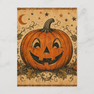 Postal Almohada decorativa vintage de calabaza de Hallowe