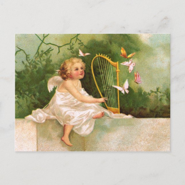 Postal Almohadilla: Angel Jugando Harp (Anverso)
