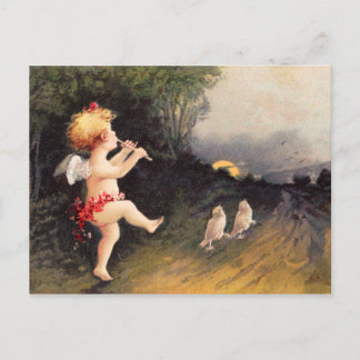 Postal Almohadilla: Cherub pequeño con flauta